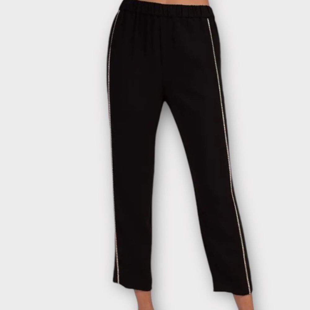 TRINA TURK Interstellar Crepe Pant - Rhinestone Side Stripes,Black,Size XXL, NWT